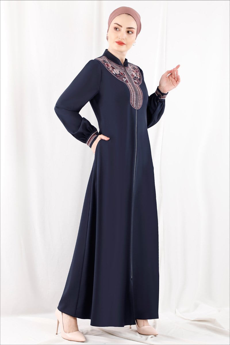 1279 Robası İşlemeli Lacivert Ferace