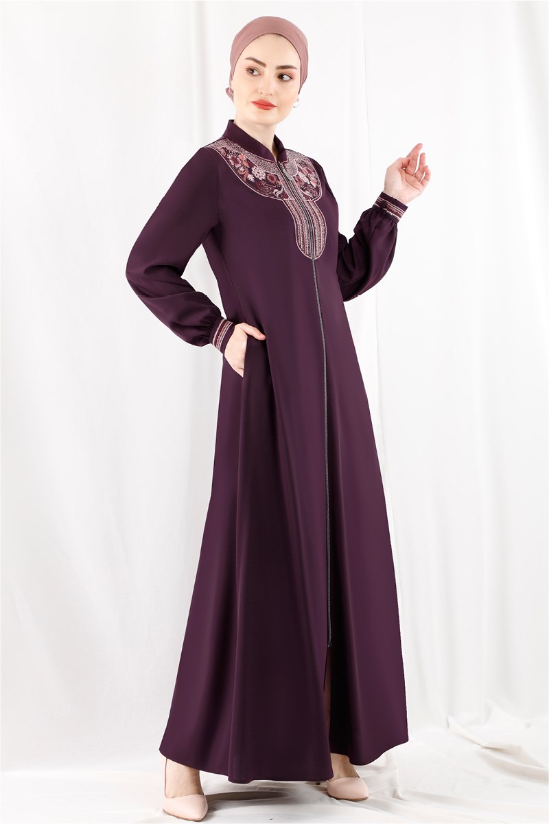 1279 Robası İşlemeli Mürdüm Ferace