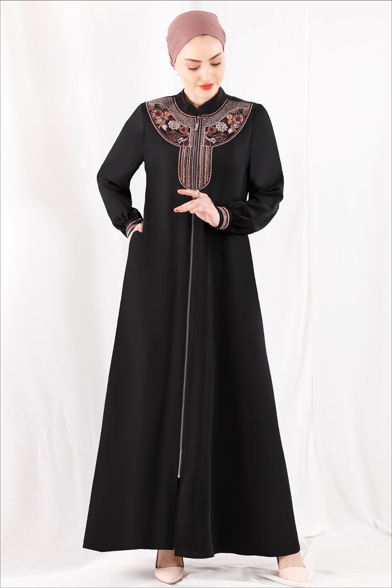 1279 Robası İşlemeli Siyah Ferace