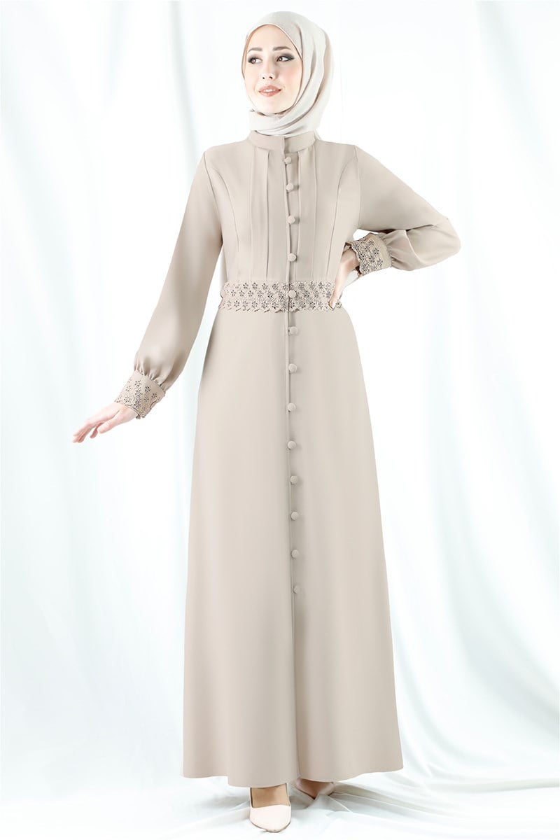 1314 Bel Dantel Detaylı Taş Ferace