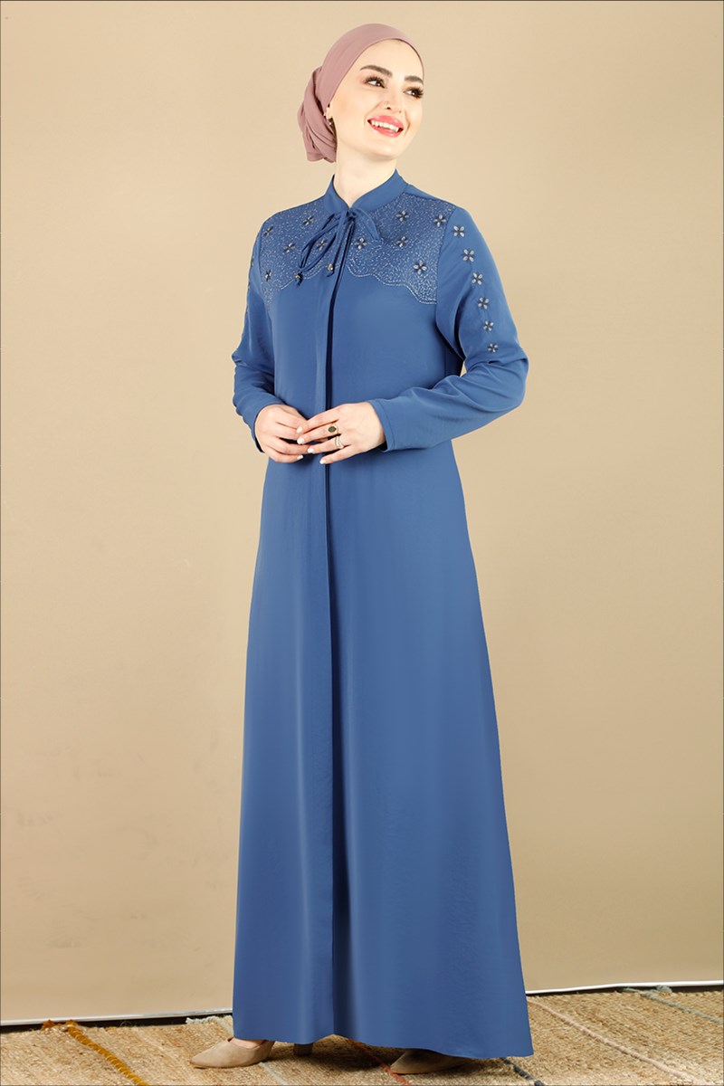 1332 Yonca Nakışlı İndigo Ferace