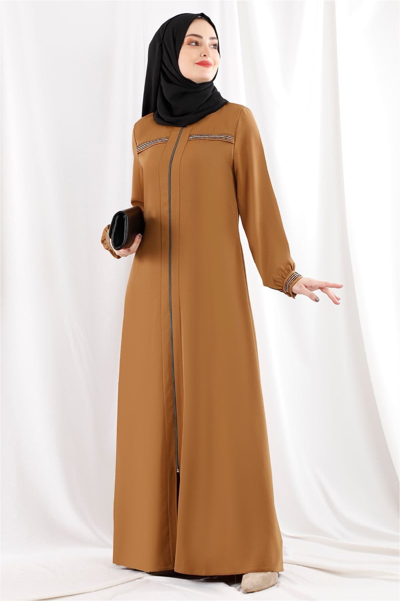 1339 Kapüşonlu Robası Şeritli Taba Ferace