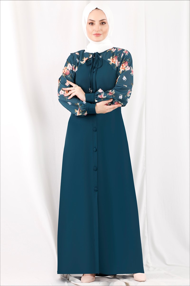 1389 Çiçek Baskılı Petrol Ferace