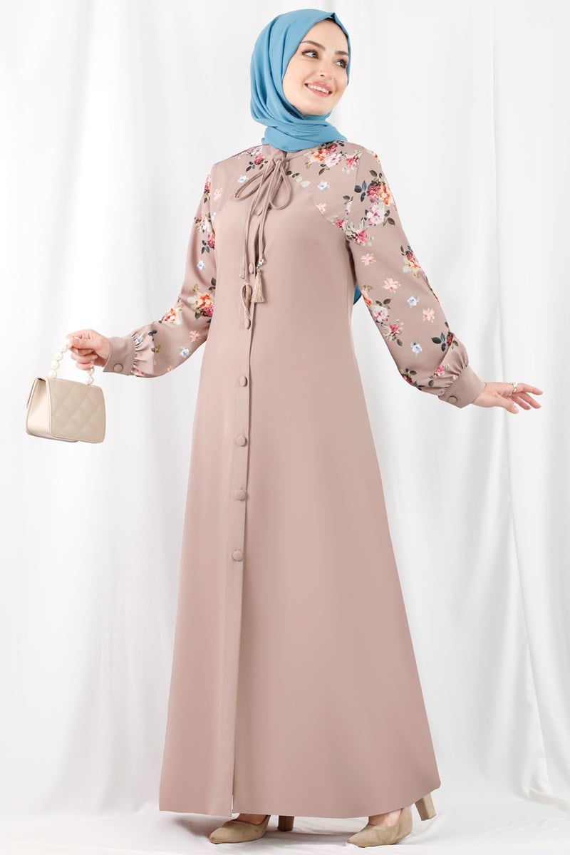 1389 Çiçek Baskılı Vizon Ferace