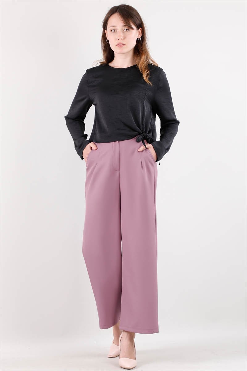 1393 Geniş Paça Kumaş Pantolon Gül Kurusu