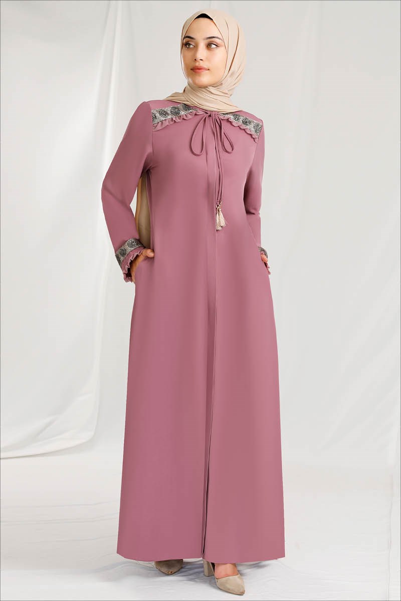 1426 Bronz Şeritli Ferace Pudra