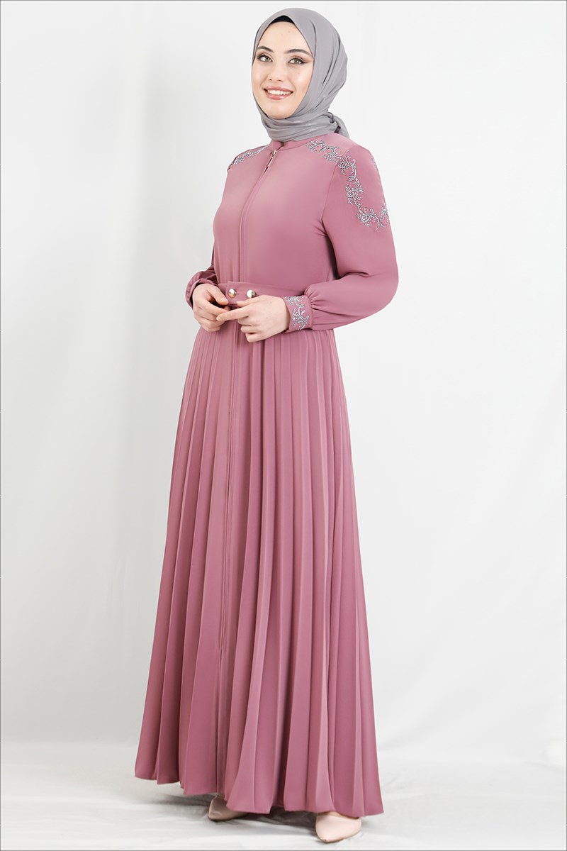 1461 Pleated Front Belt Abaya Powder
