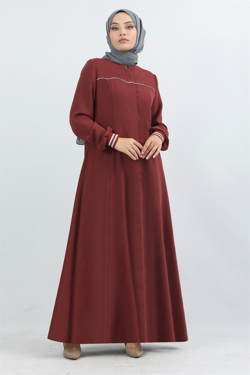 1850 - Bileği Lastik Detaylı Ferace Bordo