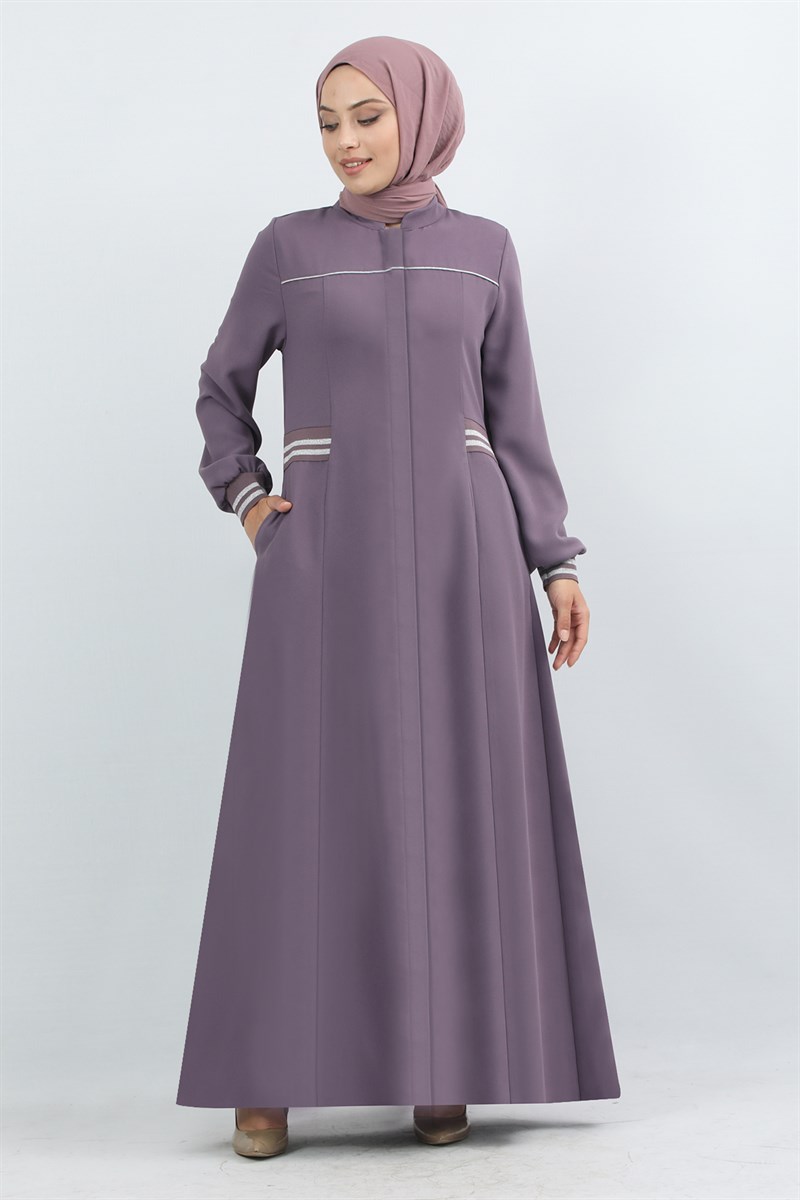 1850 - Bileği Lastik Detaylı Ferace Gül Kurusu