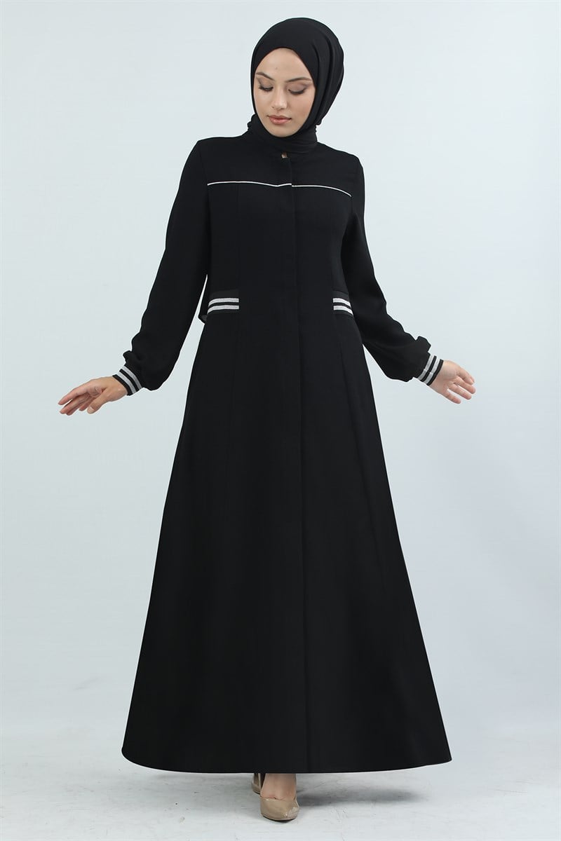 1850 - Bileği Lastik Detaylı Ferace Siyah 