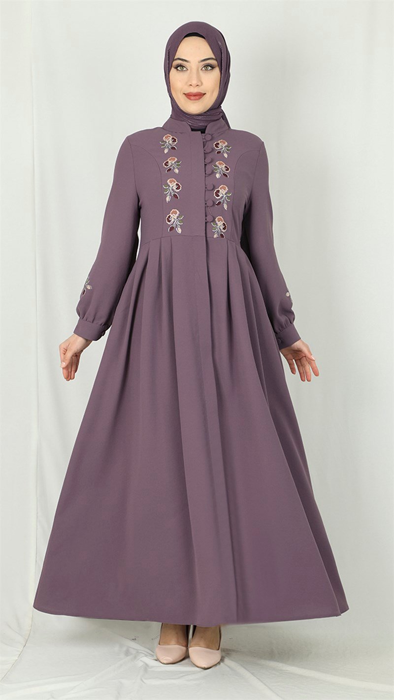 1885 Çiçek Motifli Ferace Mor