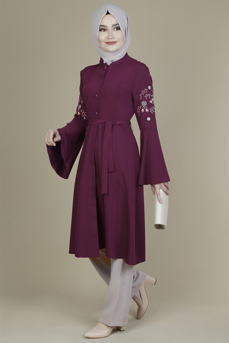 Kolları Nakışlı Şarabi Tunik