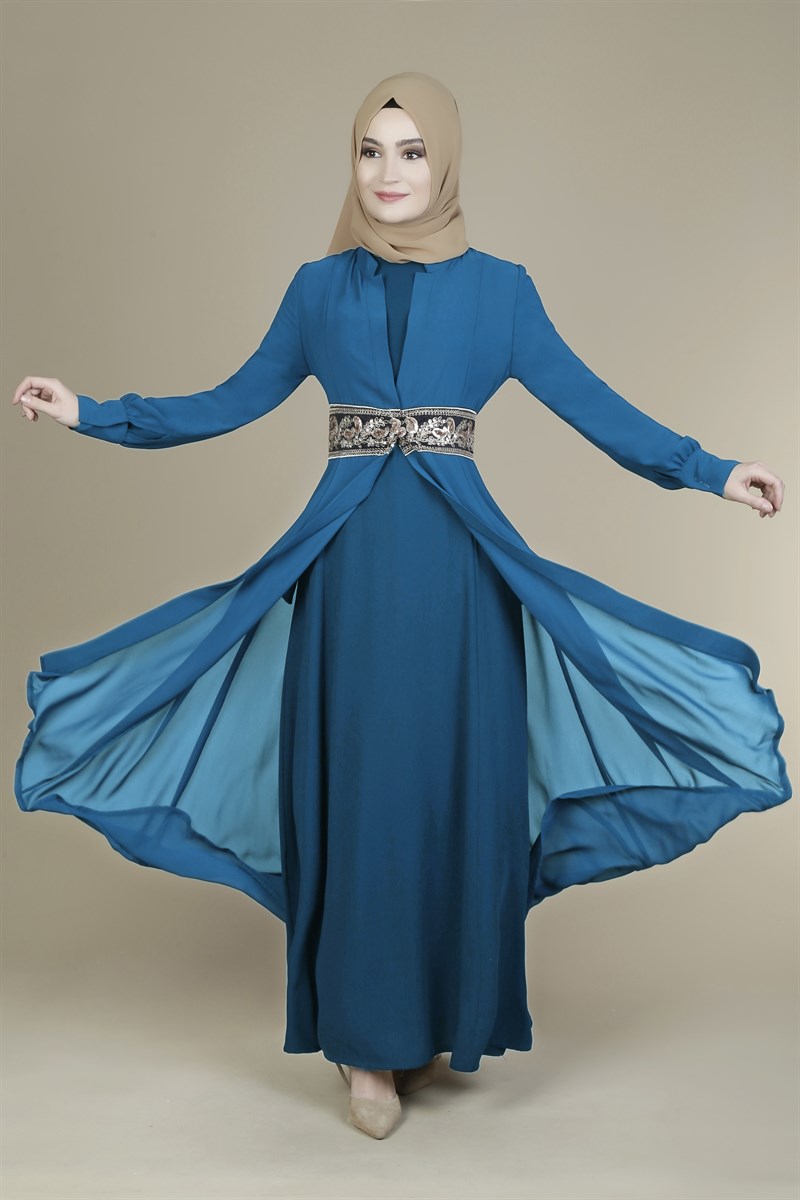 3094 Sendy Şifon Yelekli indigo Ferace