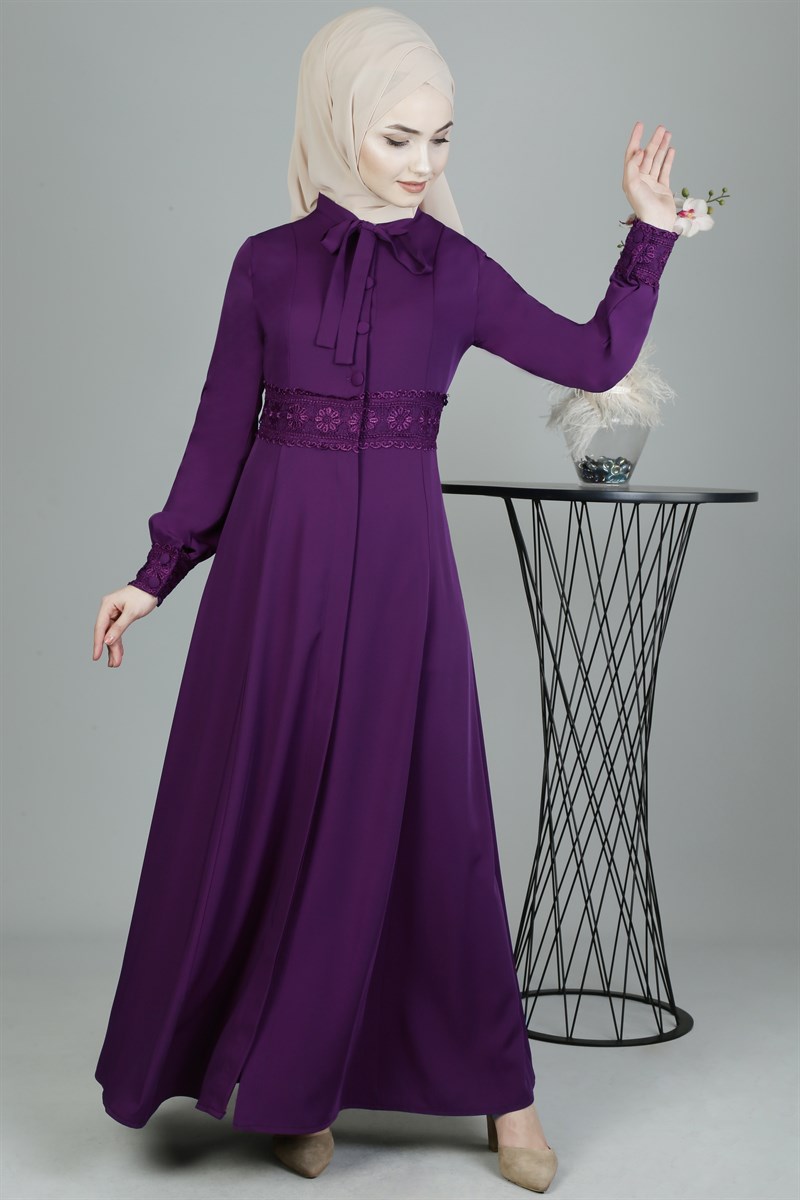 Dantel Detaylı Şarabi Ferace