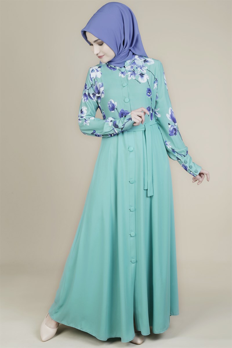 3123 Dijital Baskılı Mint Ferace