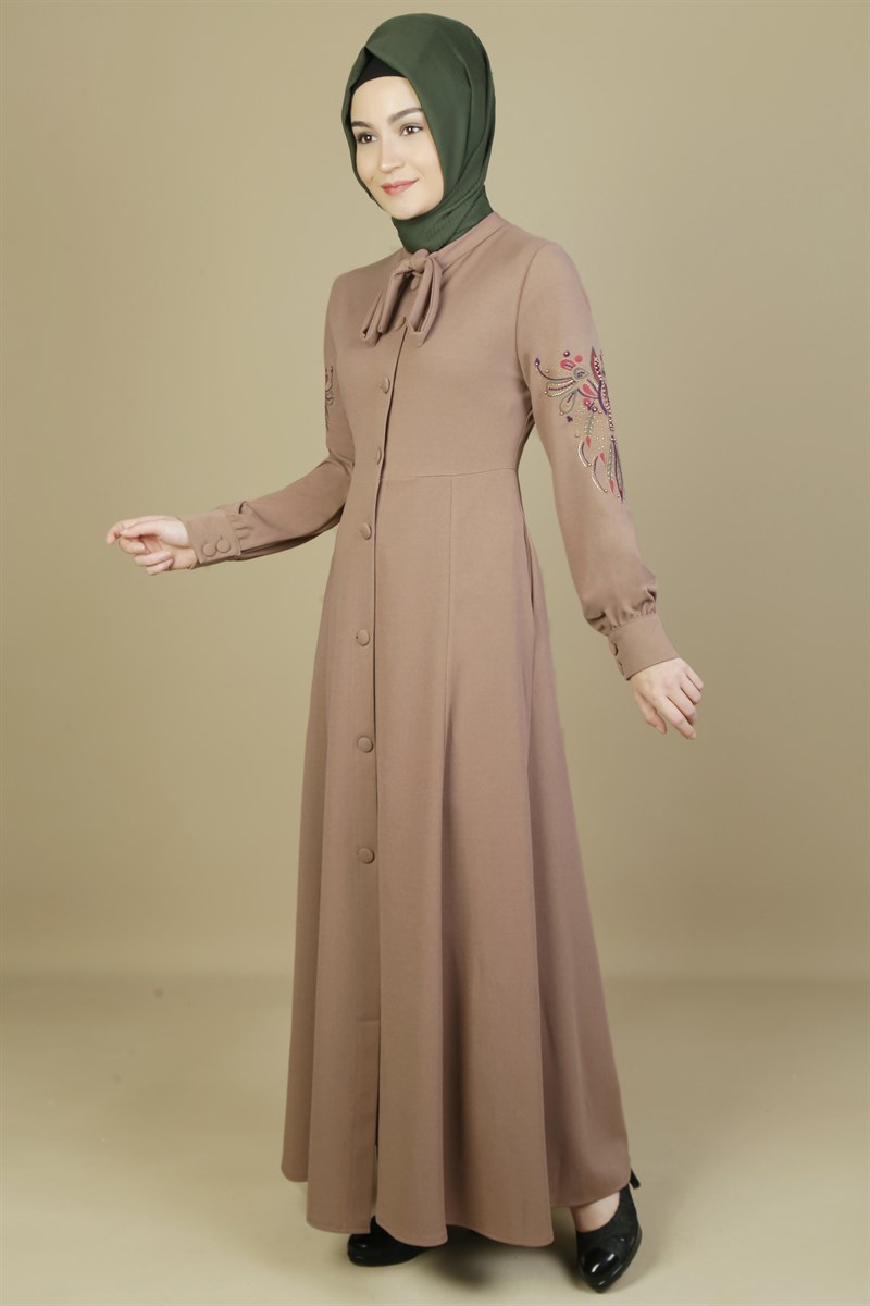 Kolları Nakışlı Vizon Ferace
