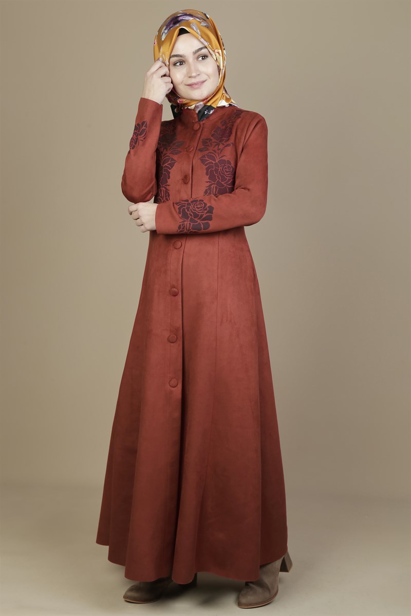 3171 Kışlık Süet Kiremit Ferace