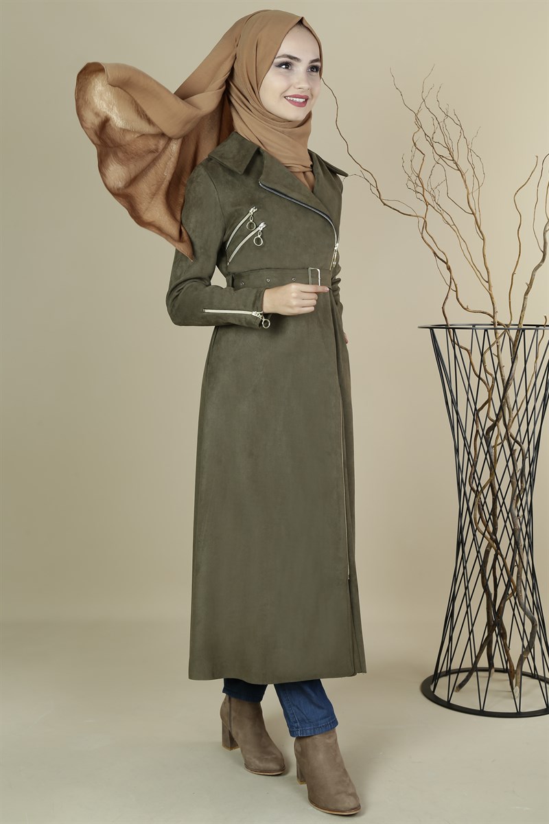 3172 Fermuarlı Haki Ferace