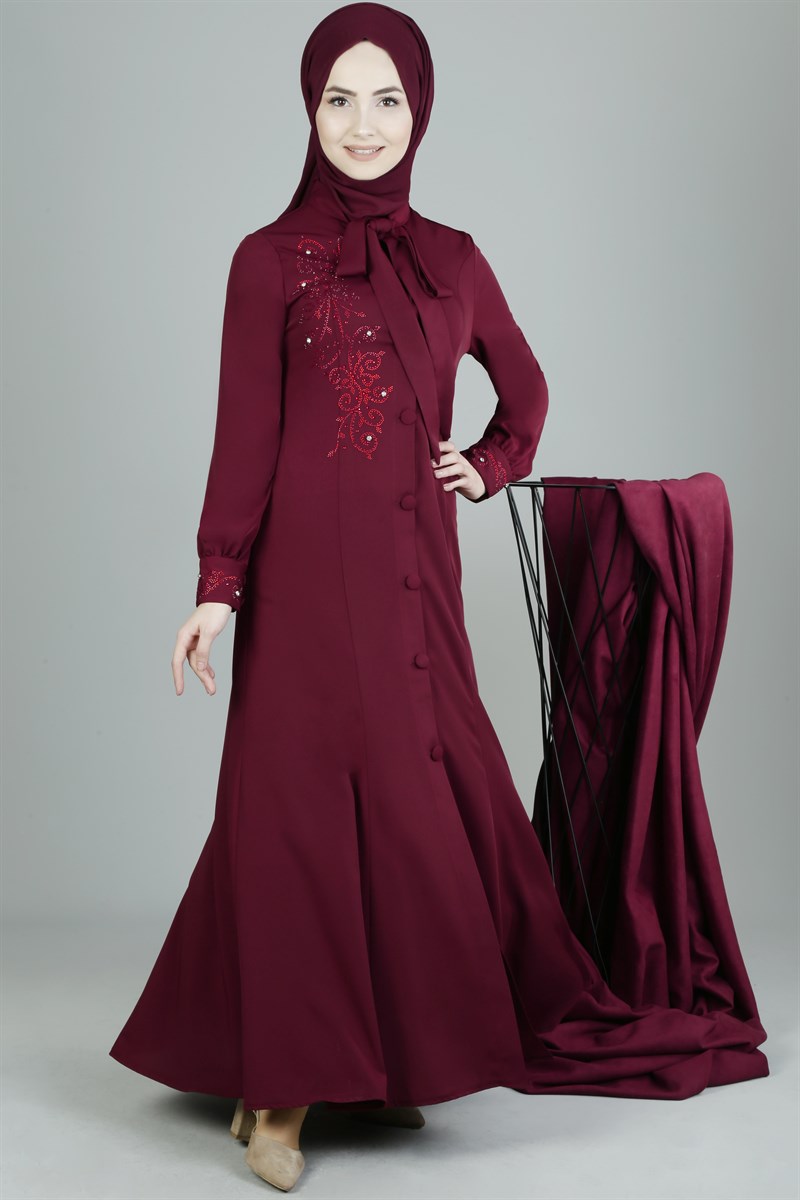 3199 Zülal Desenli Bordo Ferace