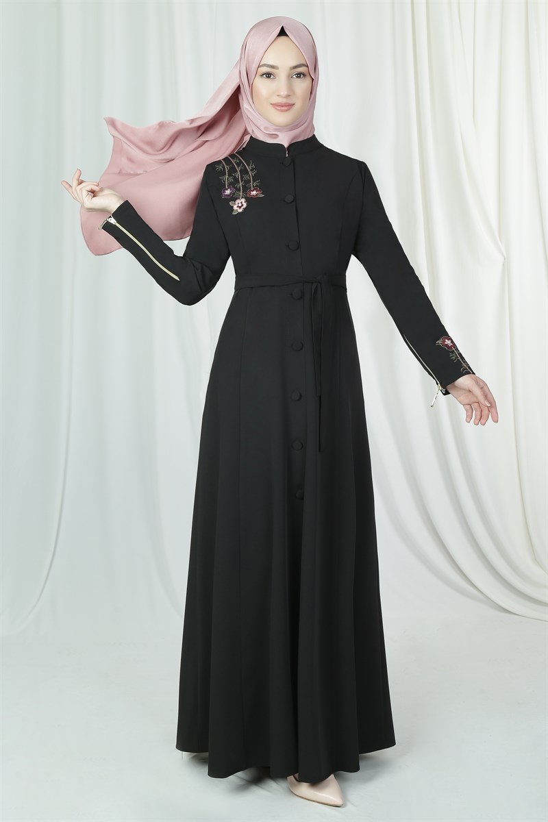 3205 Flora Embroidered Black Abaya