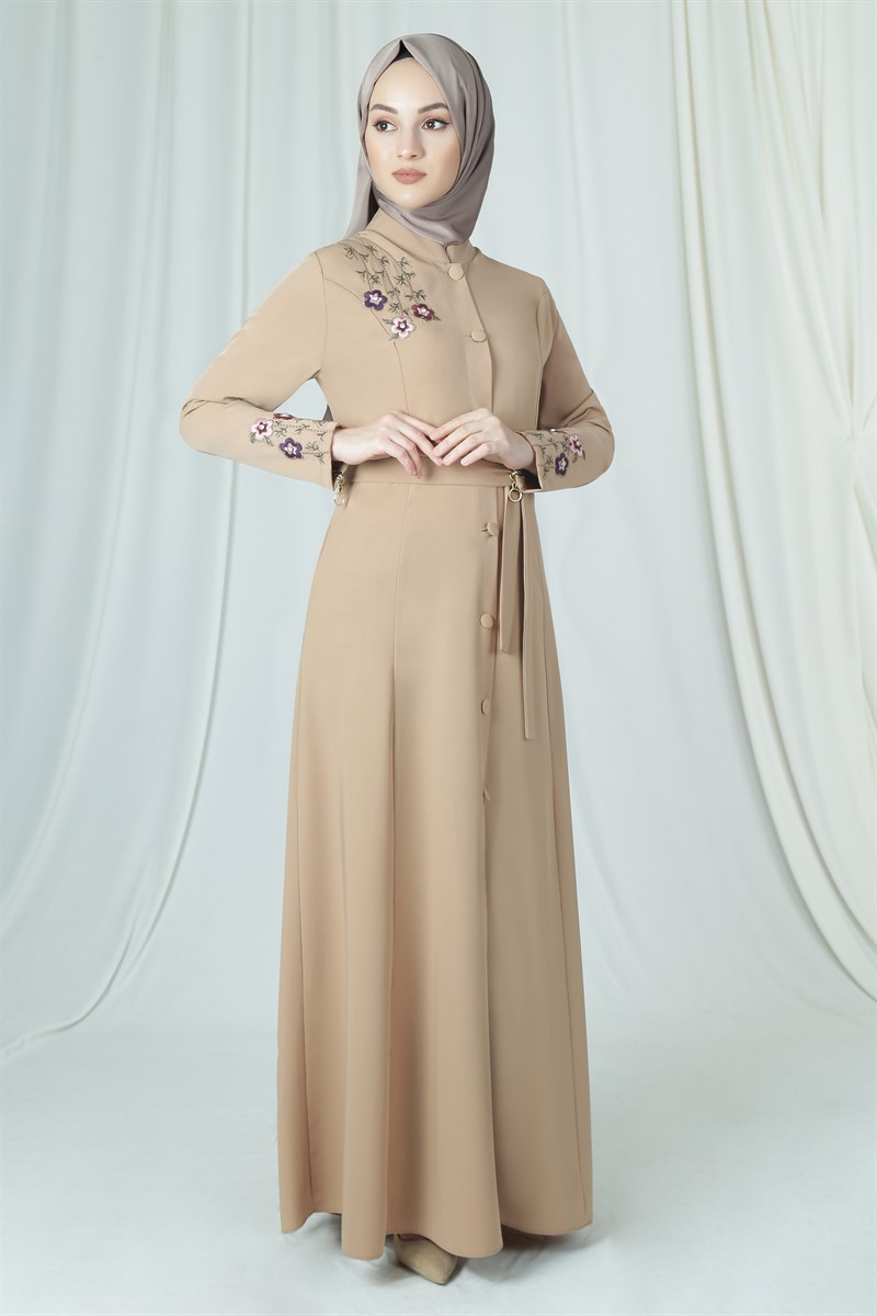 3205 Flora Nakışlı Vizon Ferace