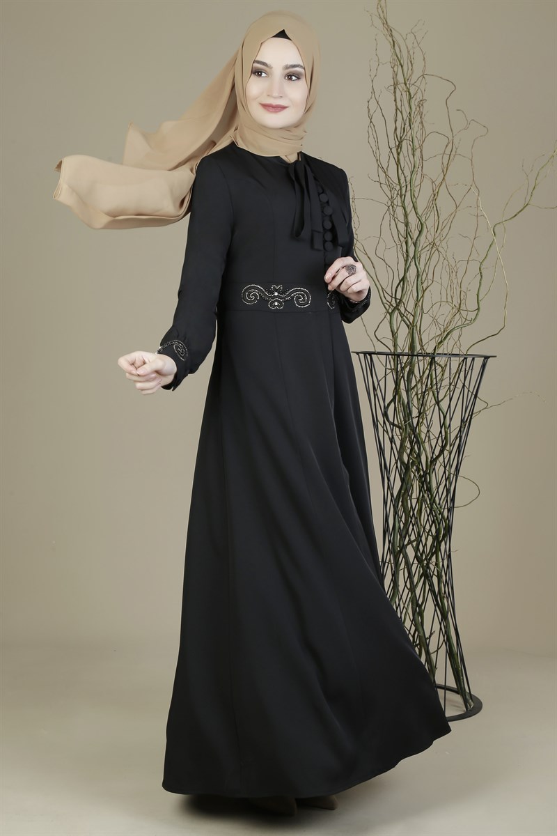 3215 Lavinya Desenli Siyah Ferace