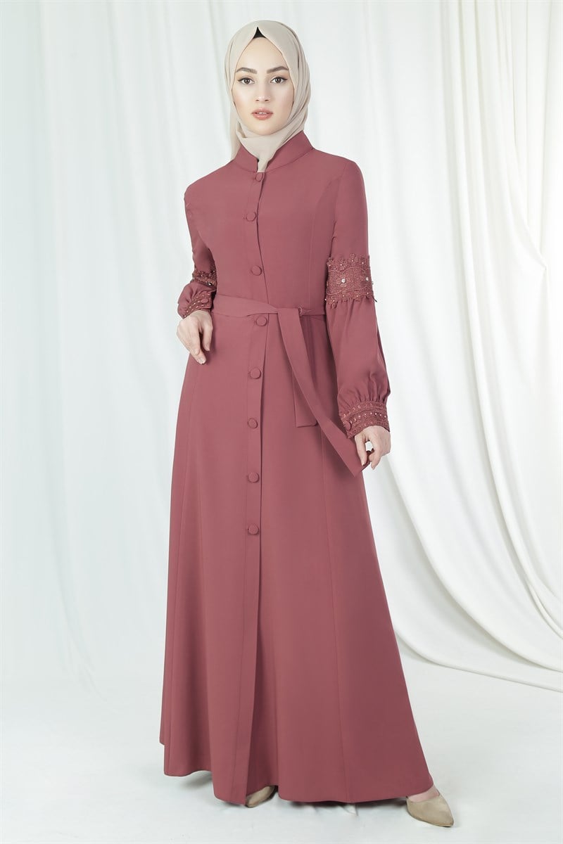 3217 Mitis Patterned Salmon Abaya