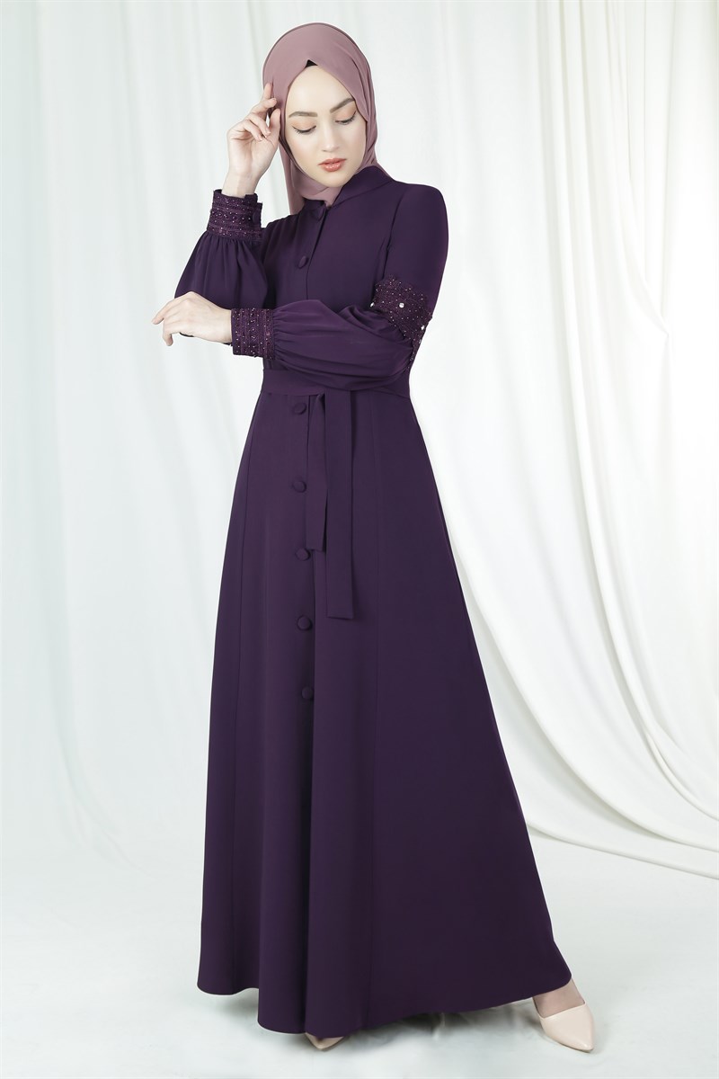3217 Mitis Patterned Damson Abaya