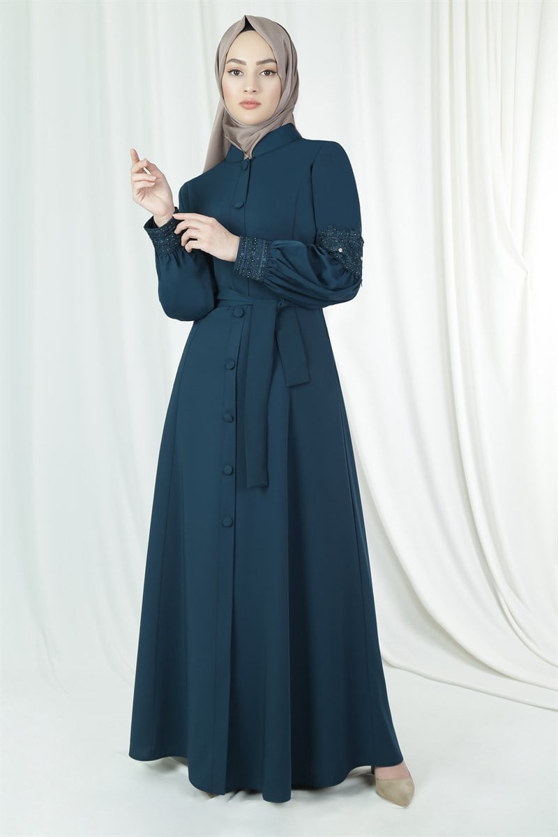 3217 Mitis Patterned Petrol Abaya