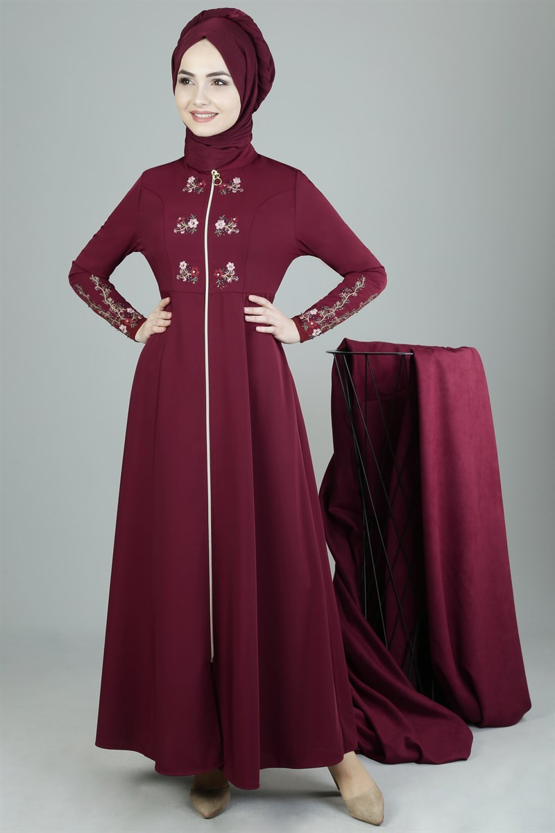 3235 Elfin Desenli Şarabi Ferace