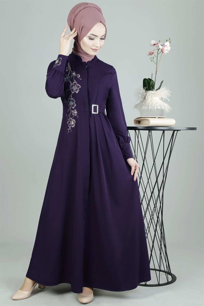 3246 Rose Desenli Mürdüm Ferace