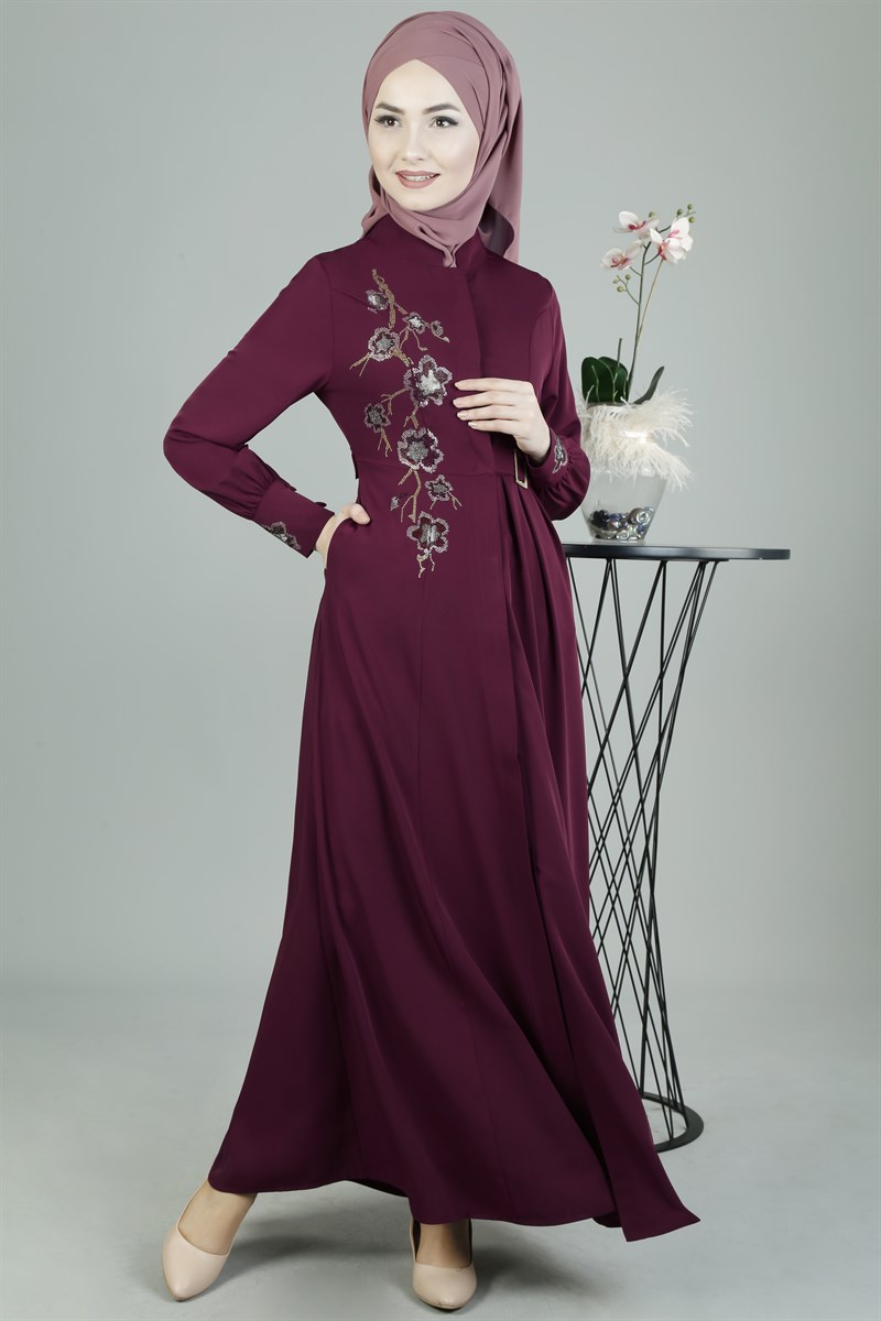 3246 Rose Desenli Şarabi Ferace