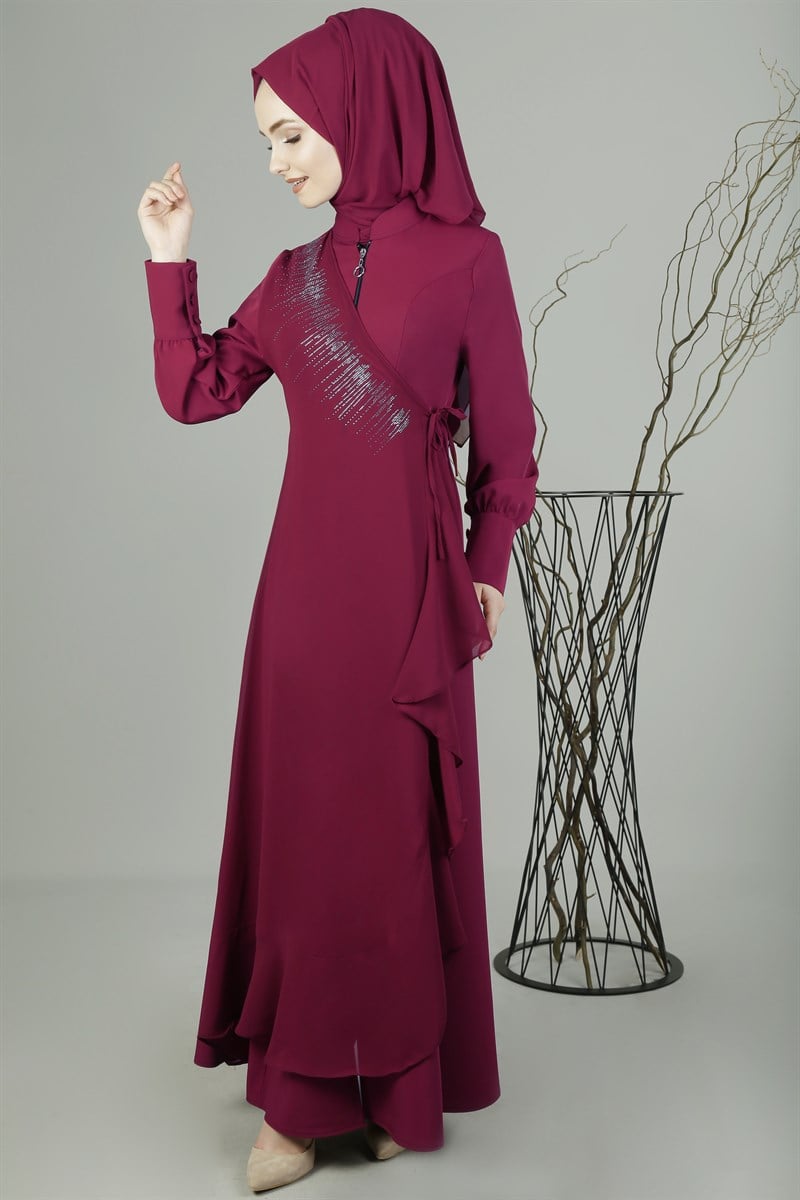 3301 Üstü Şifon Bordo Ferace