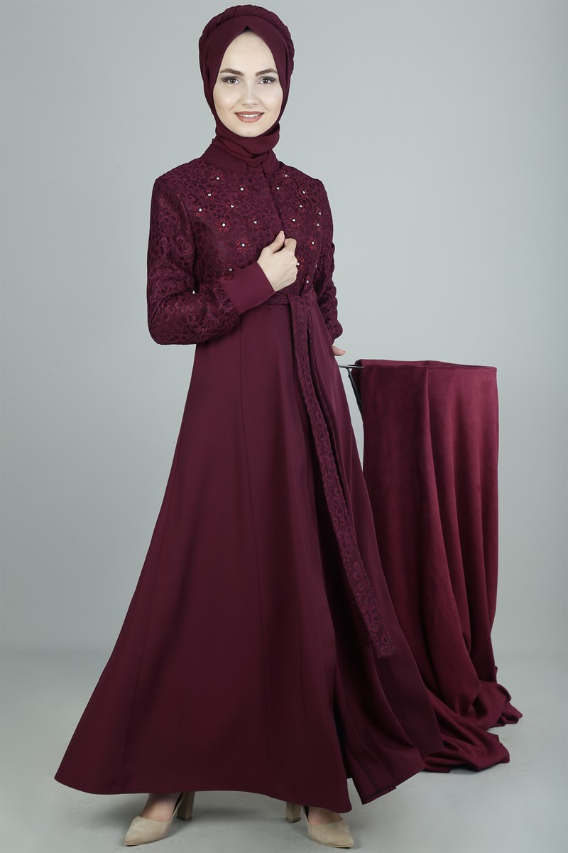 3320 Üstü Dantelli Bordo Ferace