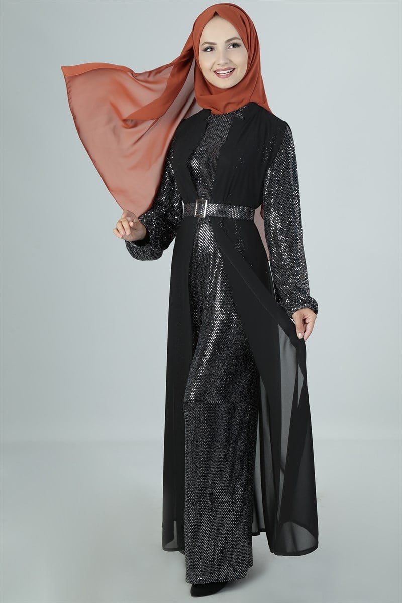 3338 Pulpayetli Siyah Tulum