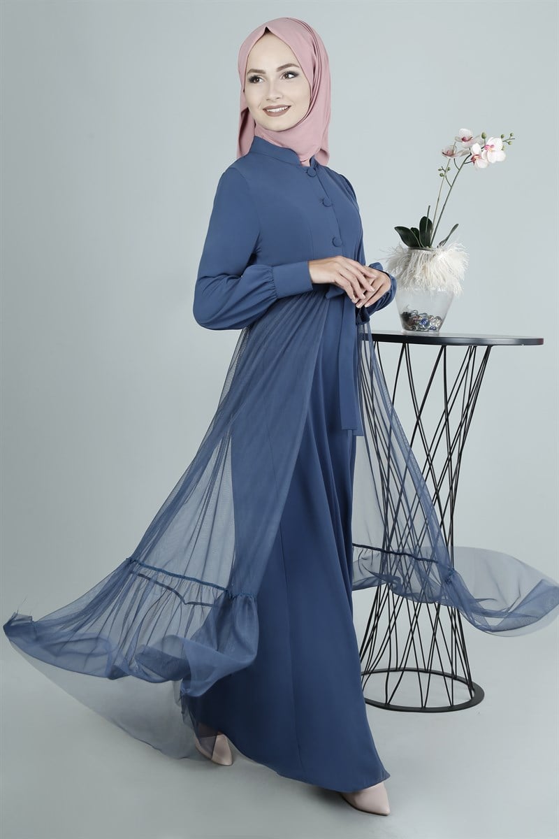 3340 Tüllü Açık İndigo Ferace