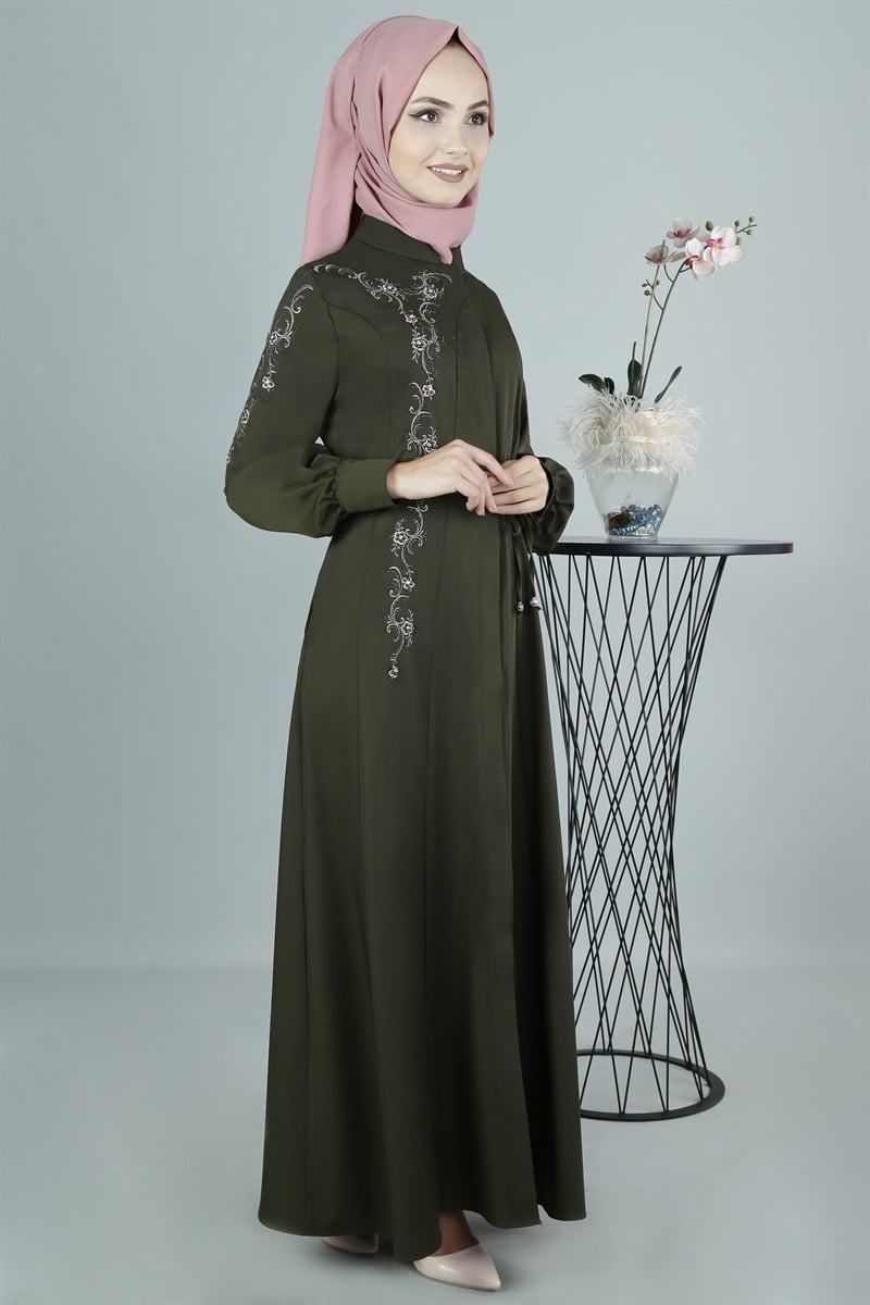 3349 Çiçekli Haki Ferace