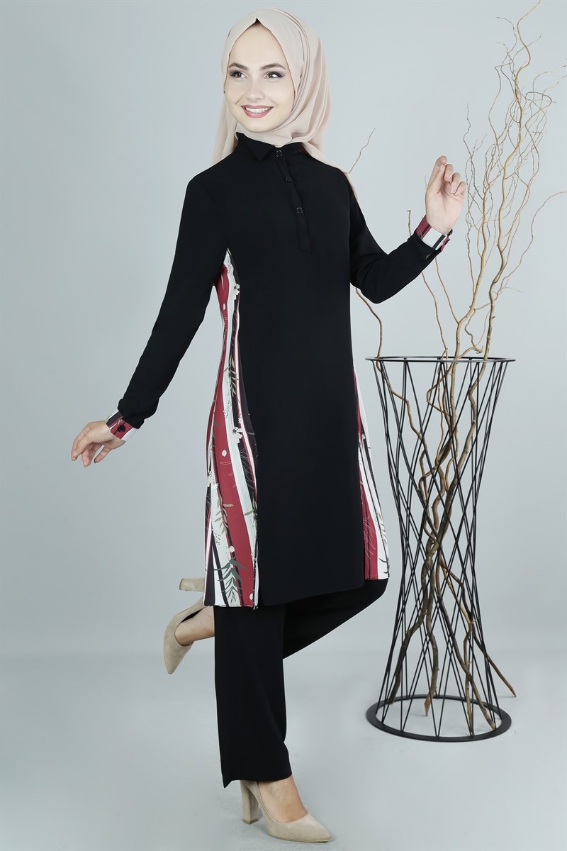 3354 Desenli Siyah Takım