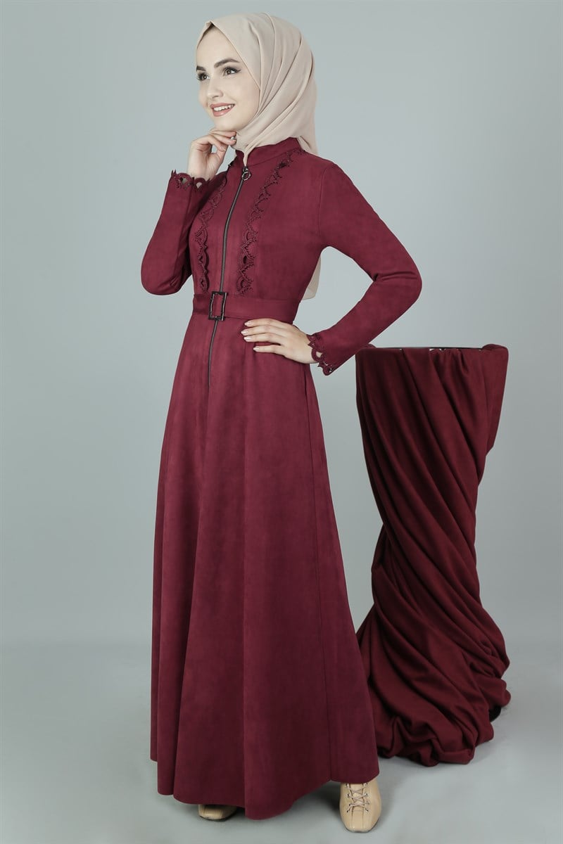 3375 Şarabi Süet Ferace