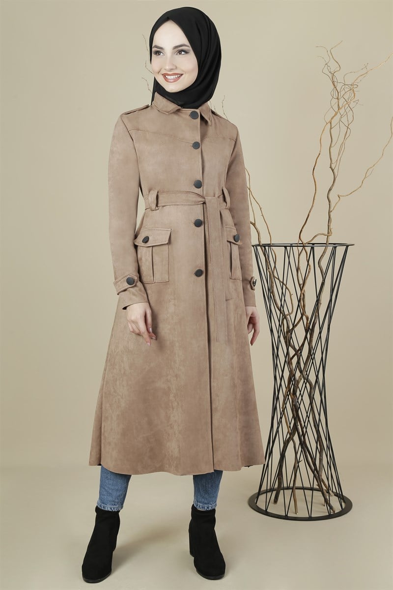 3393 Düğmeli Latte Kap