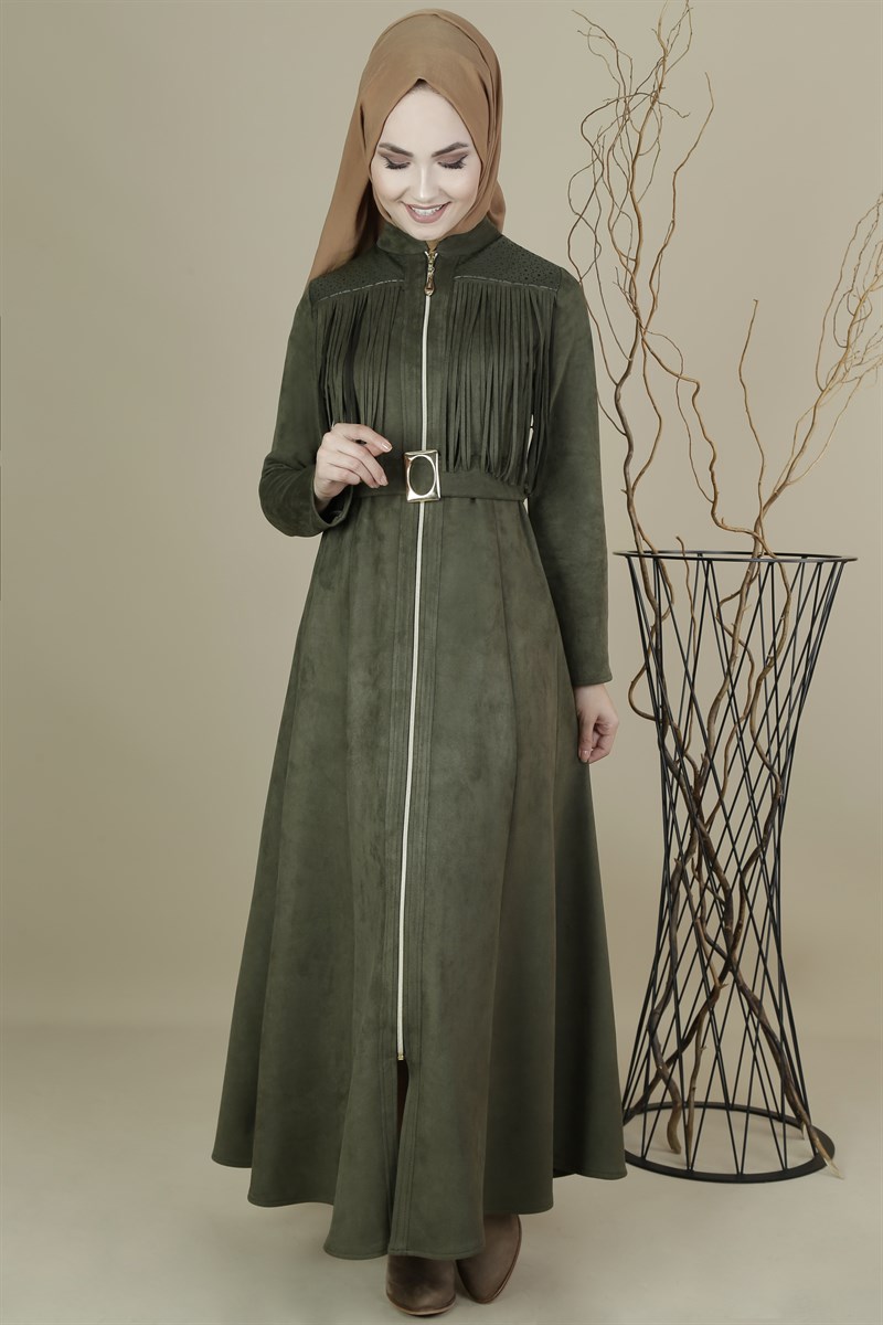 3403 Püsküllü Haki Ferace