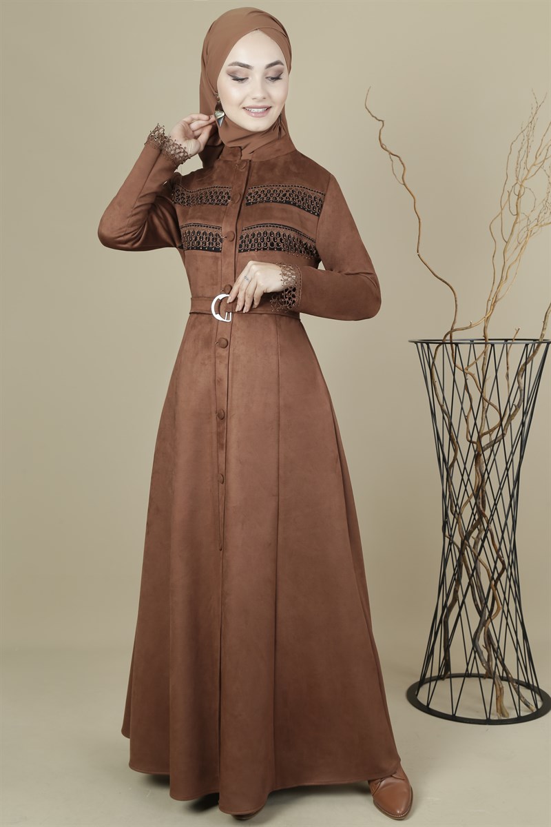 3405 Şerit Dantelli Kahve Ferace