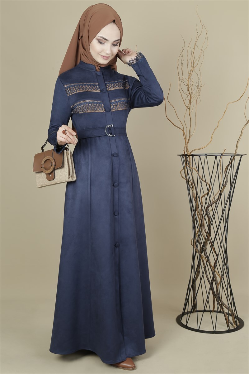 3405 Şerit Dantelli Lacivert Ferace