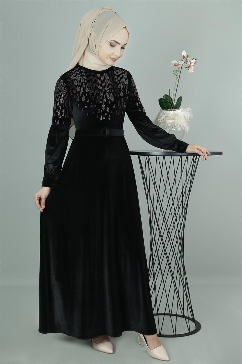 3470 Siyah Damla Elbise