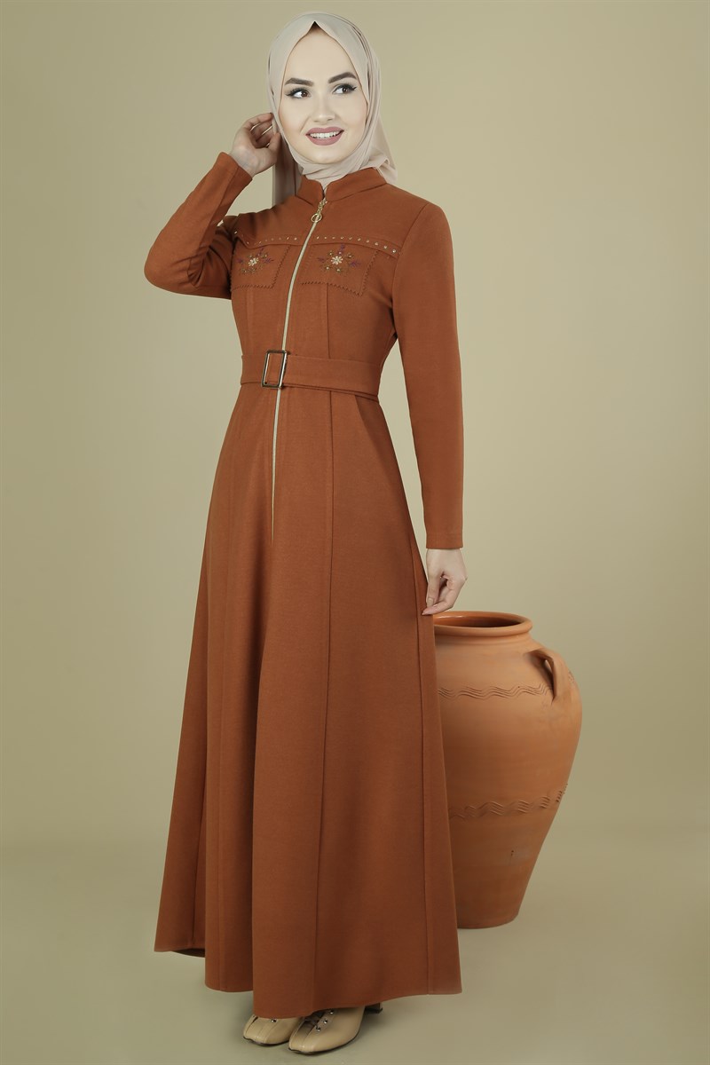 3477 Çiçek Motifli Oranj Ferace