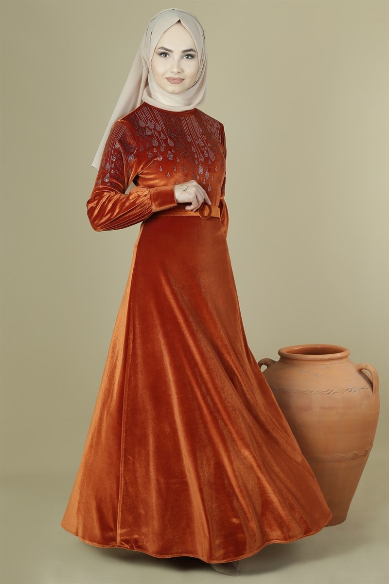 3477 Zümrüt Oranj Elbise