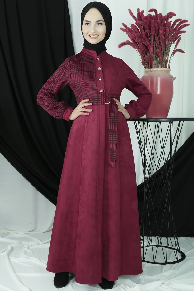 3494 Ekose Desenli Şarabi Ferace