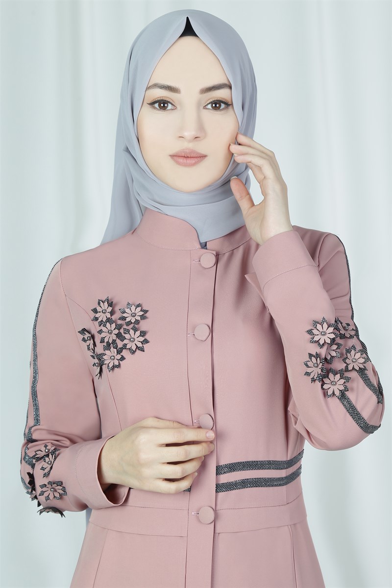 3545 Çiçek Desenli Pudra Ferace