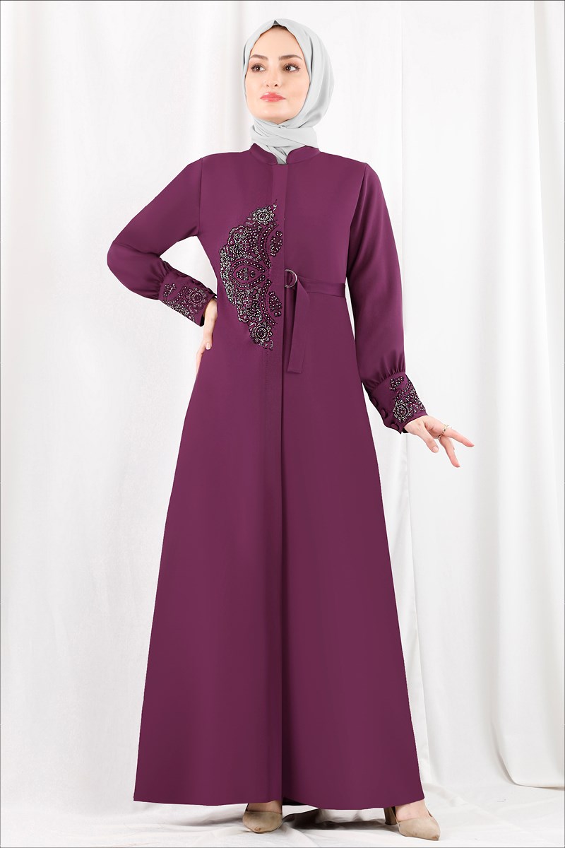 3559 Taş Desenli Mor Ferace