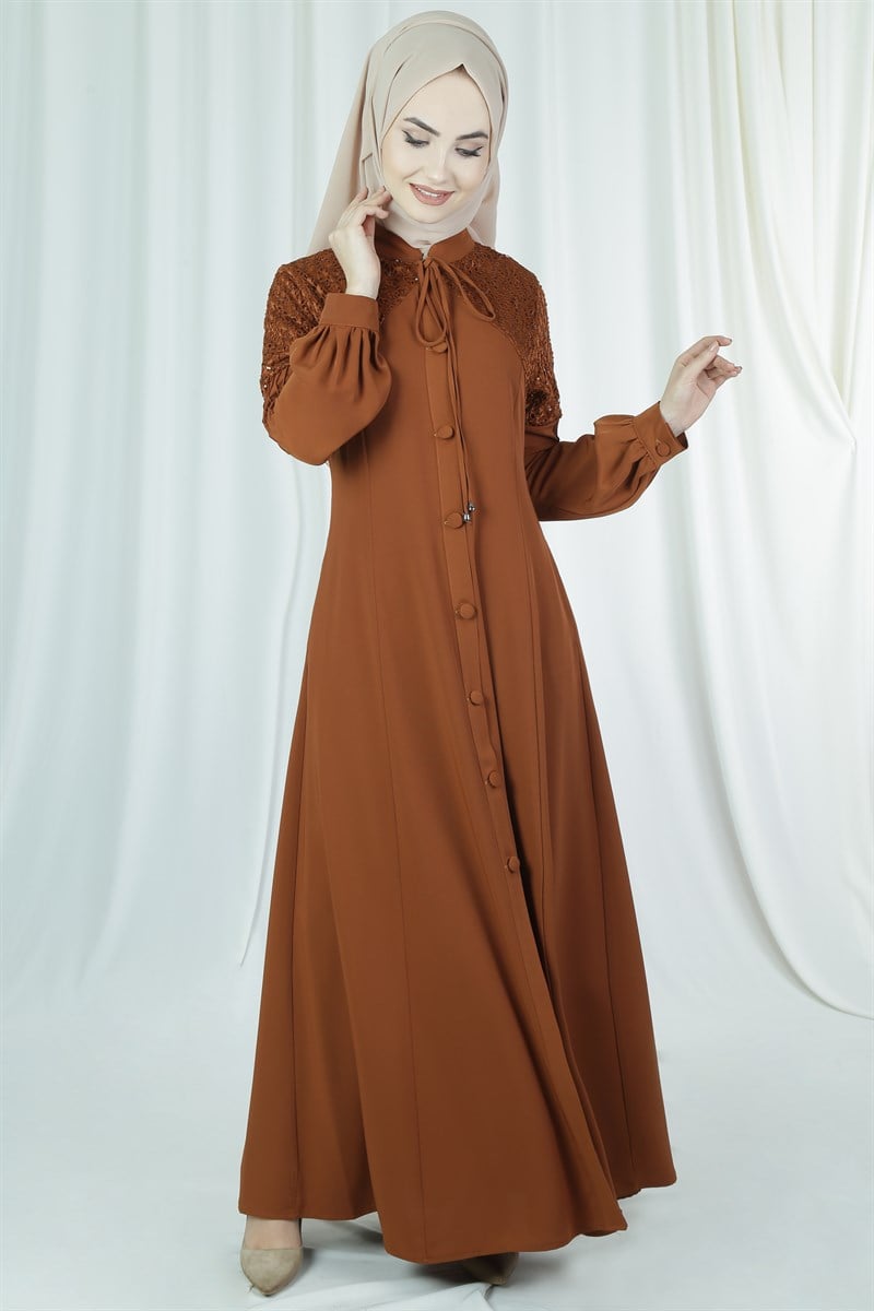 3578 Dantel Detaylı Oranj Ferace